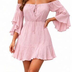 Fashion Nova-Ethereal State Of Mind Off Shoulder Dress - Pink- XS